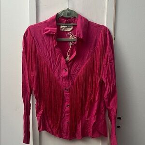 Vintage Hot Pink Fringe Button Down Shirt